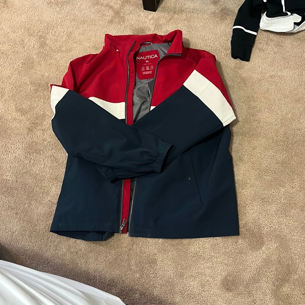wind breaker red white and blue